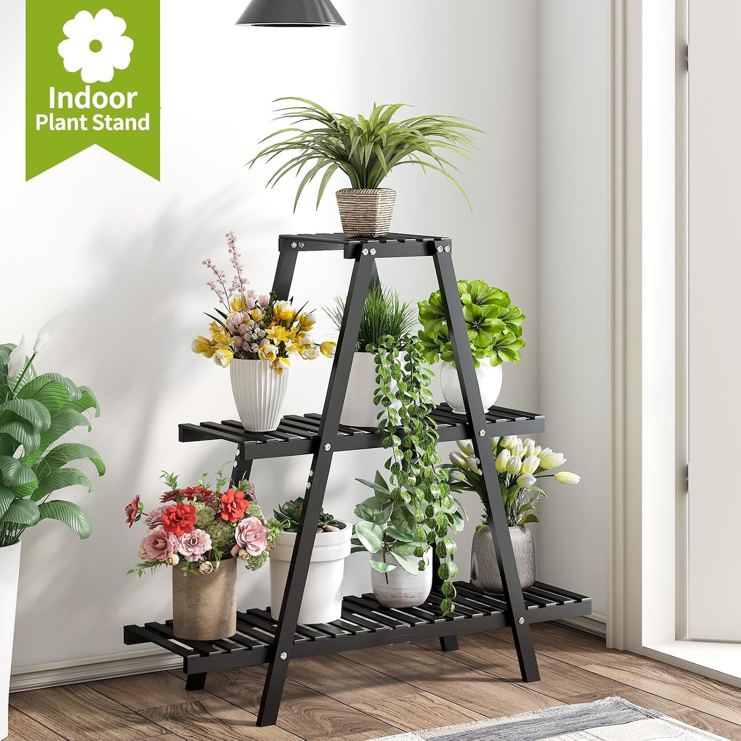 BMOSU Plant Stand Bamboo for Indoor Outdoor Tiered Plant Shelf 8 Potted Flower Holder Ladder Rack Garden Balcony Living