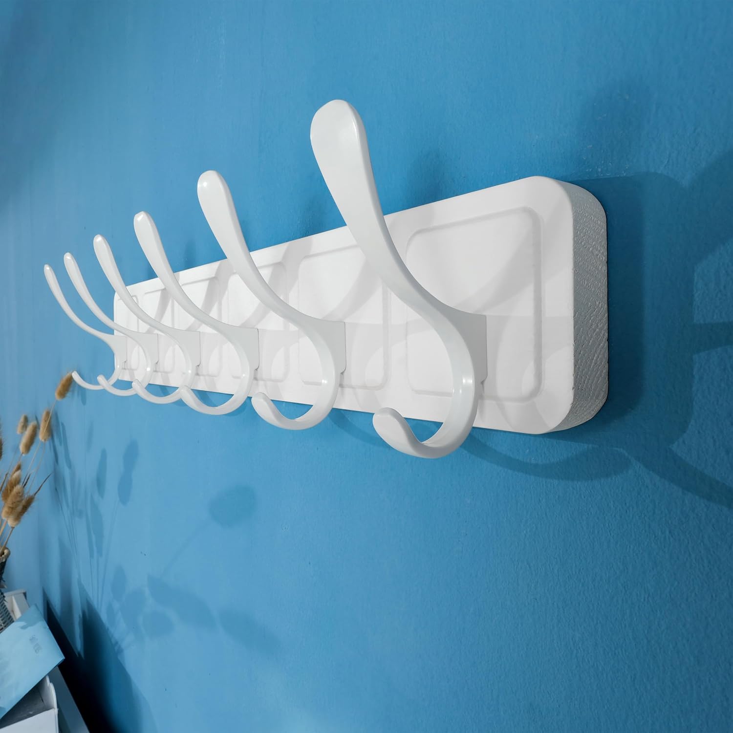 SKOLOO Coat Rack Wall Mount - Scandi-Style Wooden Carved-Block Coat Hook,Pack of 2, Wall Coat Hanger with 6 Hooks for
