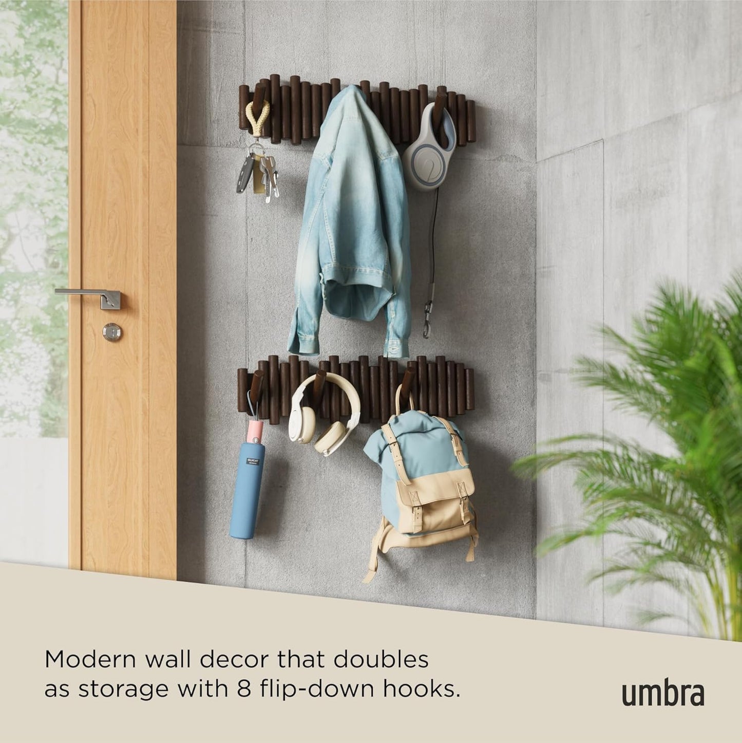 Flip-Down Wooden Hooks / Walnut / 8-hook