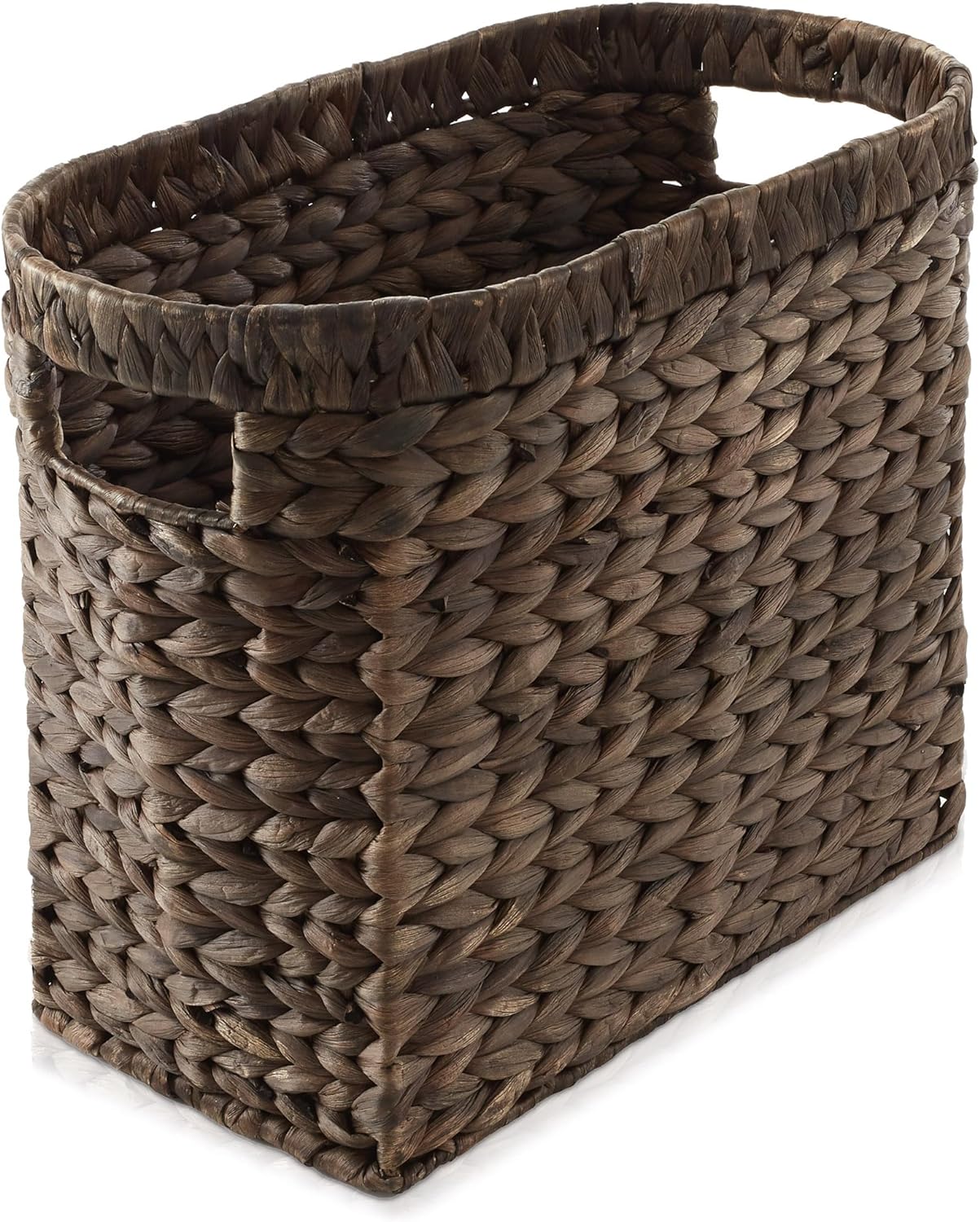 Casafield Woven Magazine Holder with Handles, Espresso Dark Brown - Water Hyacinth Storage Basket for Bathroom, Living