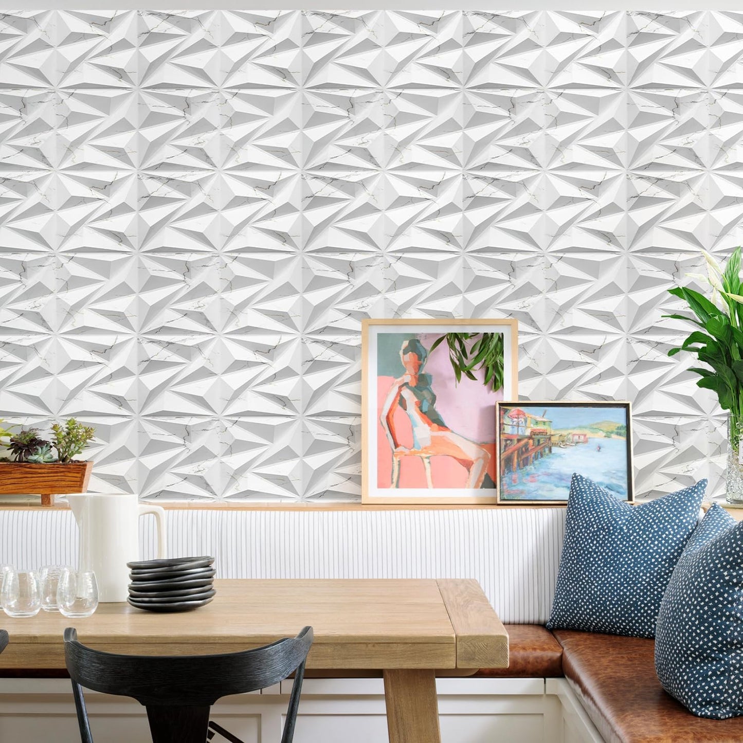 STICKGOO 3D Wall Panels Diamond, White Marble Mixed Gold Thread, 12''x12'' | Accent Wall Panels for Interior Wall