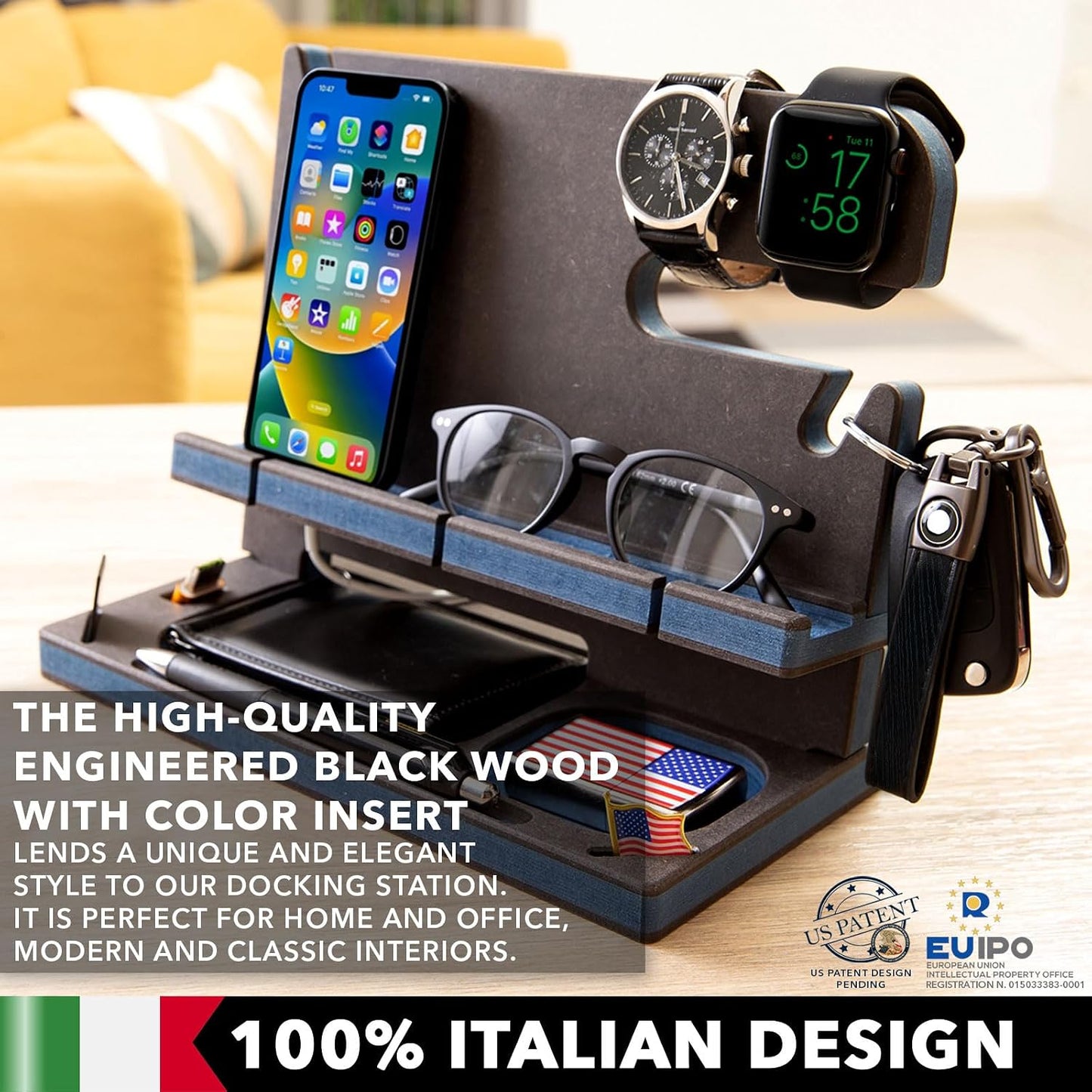 GRETAOTO Wooden Docking Station for Cell Phone, Tablet, Wallet, Gadgets, Watch, Keys, Accessories, Essentials Desk