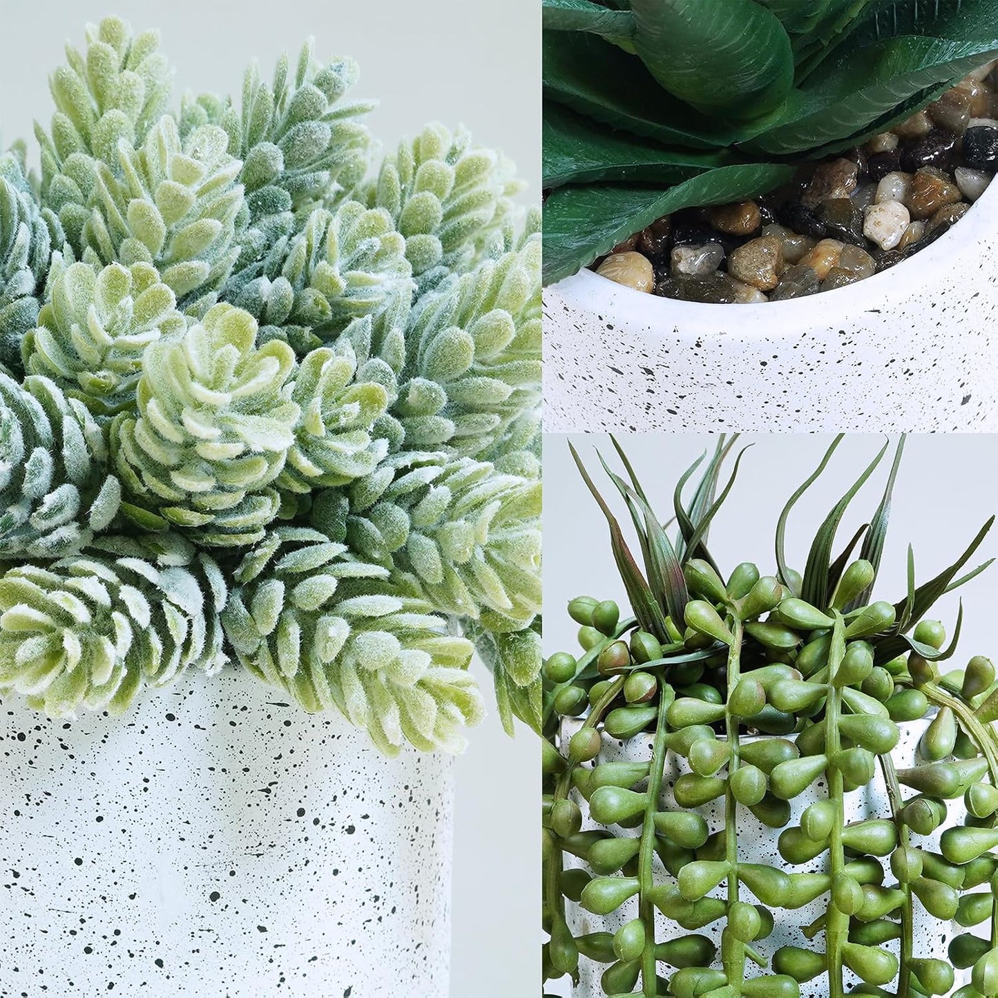 Artificial Potted Succulent Plants in Cement Planters Faux Aloe Hops String / White / Set of 3