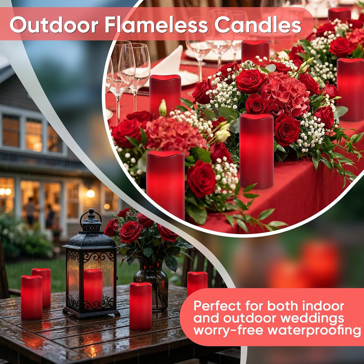 Amagic 3"x6" Red Flameless Candles with Remote, Christmas Candles Battery Operated with Timer, Waterproof LED Pillar