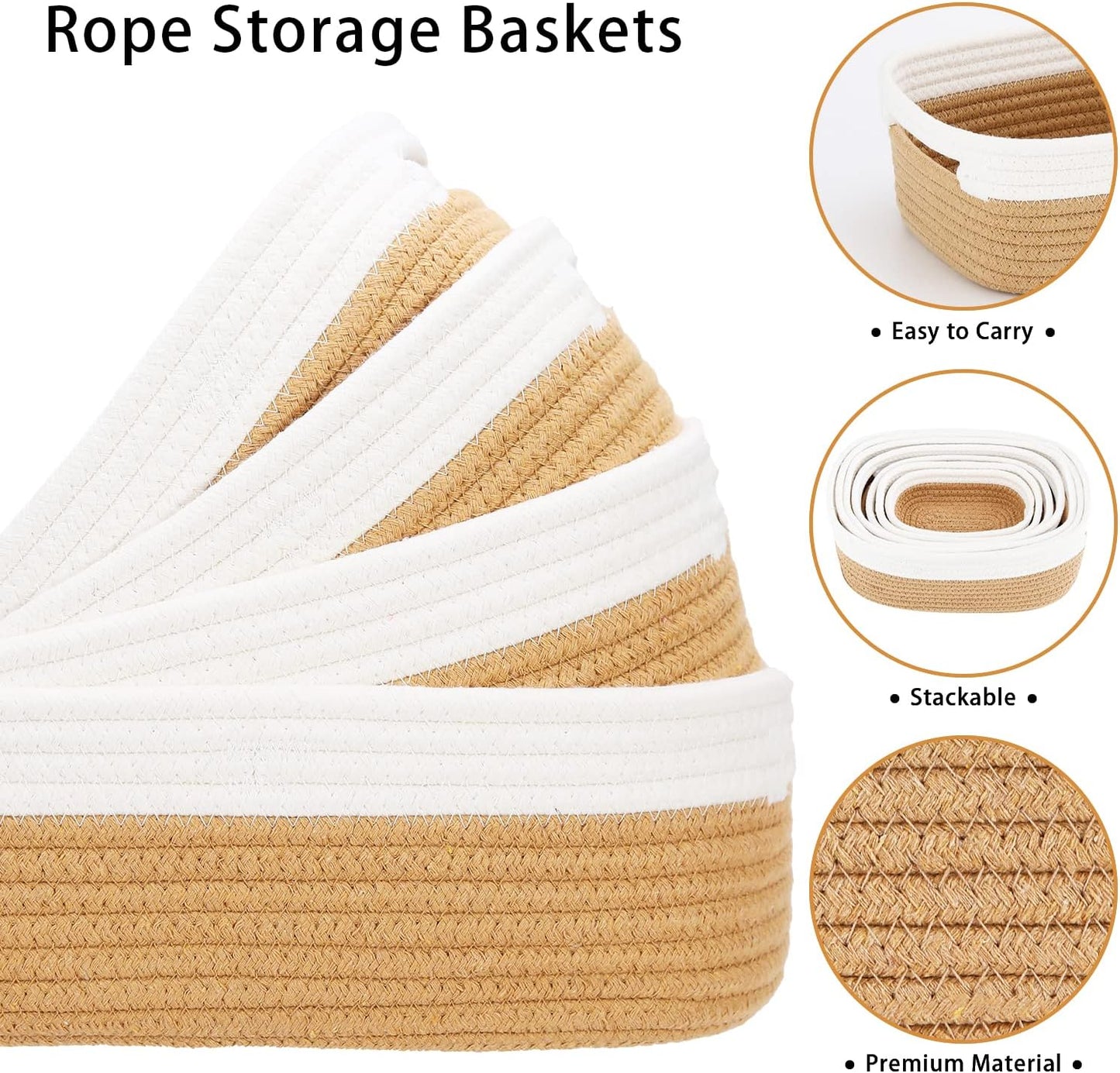 7 Piece Cotton Rope Woven Basket Set / OFF WHITE & JUTE