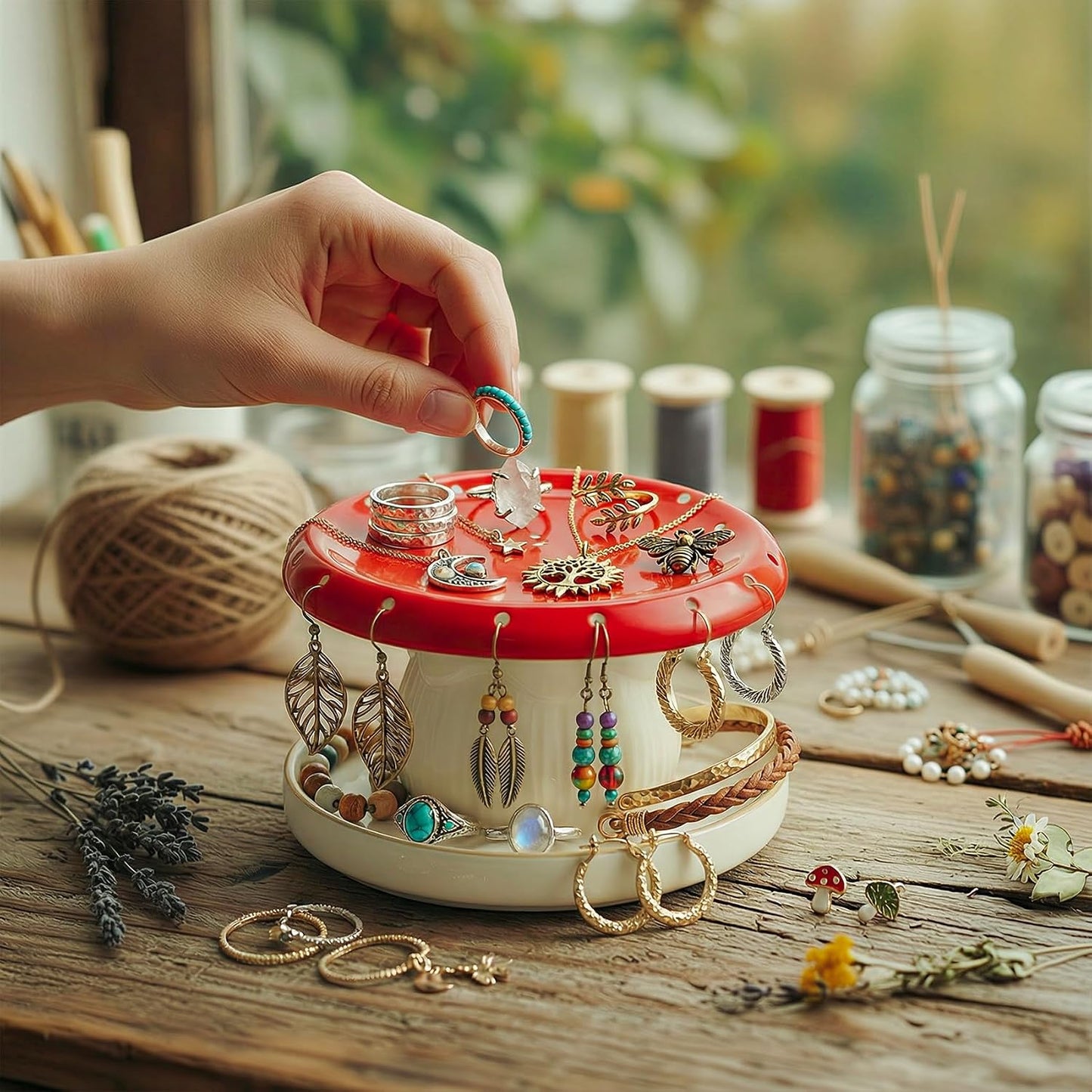 Handmade Ceramic Decorative Jewelry Tray Trinket Dish for Rings Earrings / Red