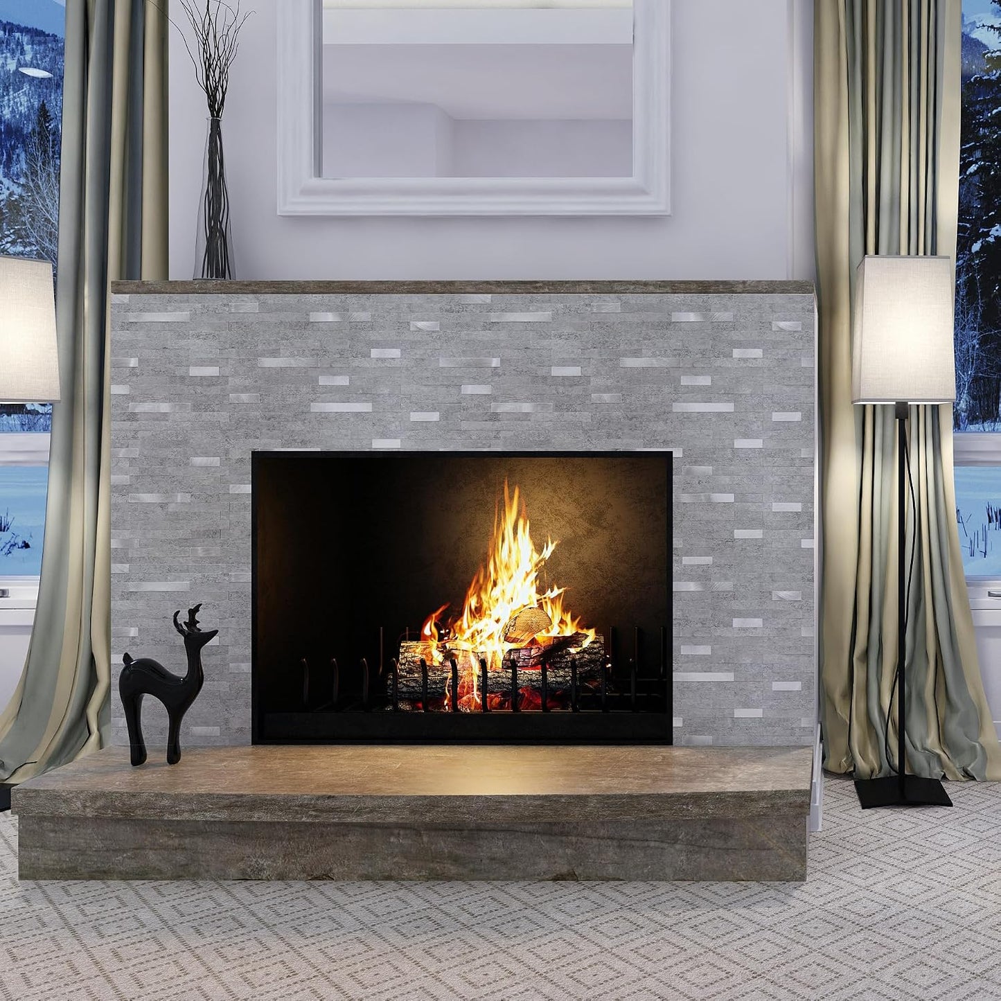StyloVue 20 Sheets Peel and Stick Backsplash for Kitchen, Slate Gray with Metal Silver Look Stick on Tile Upgrade Your