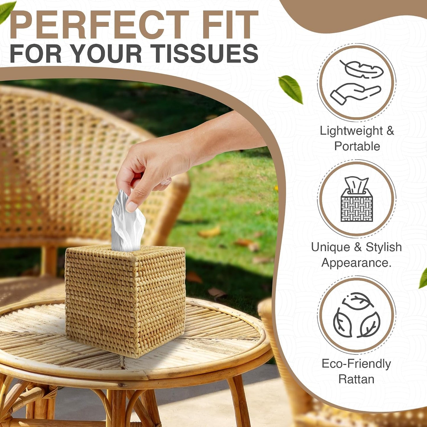 Rattan Tissue Box Cover Square / Natural