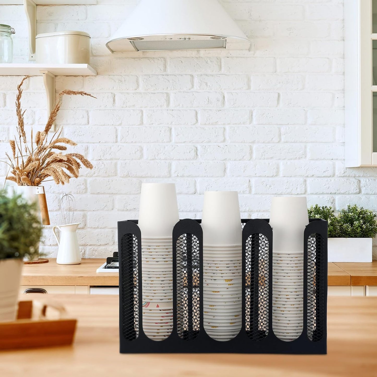 Metal Mesh Cup Lid Holder, 3 Compartments, 12.3 x 4.1 x 7.87 Inch | Metal Mesh Dispenser for Coffee Bar Breakroom, Wall
