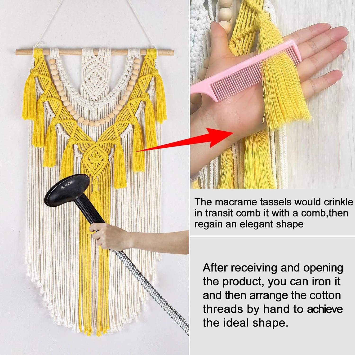 Macrame Wall Hanging Boho Wall Decor Handmade Woven Tapestry / Yellow