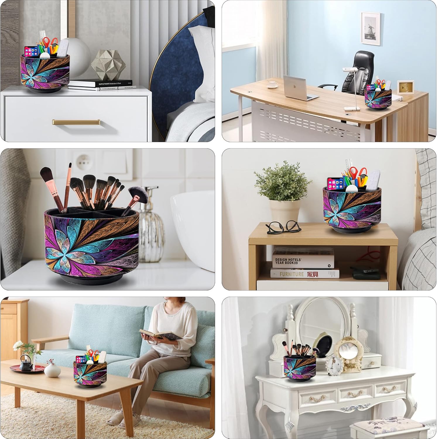 Remote Control Holder Round Leather Art Supply Organizer