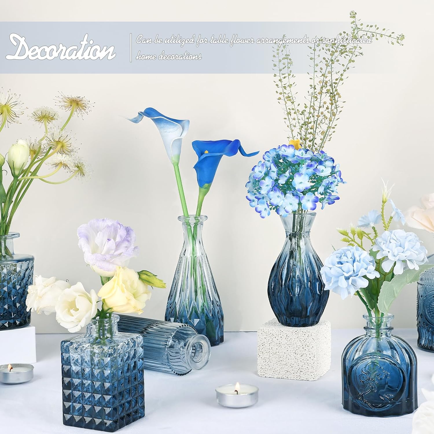 Glass Bud Vases Set / Blue / Set of 24