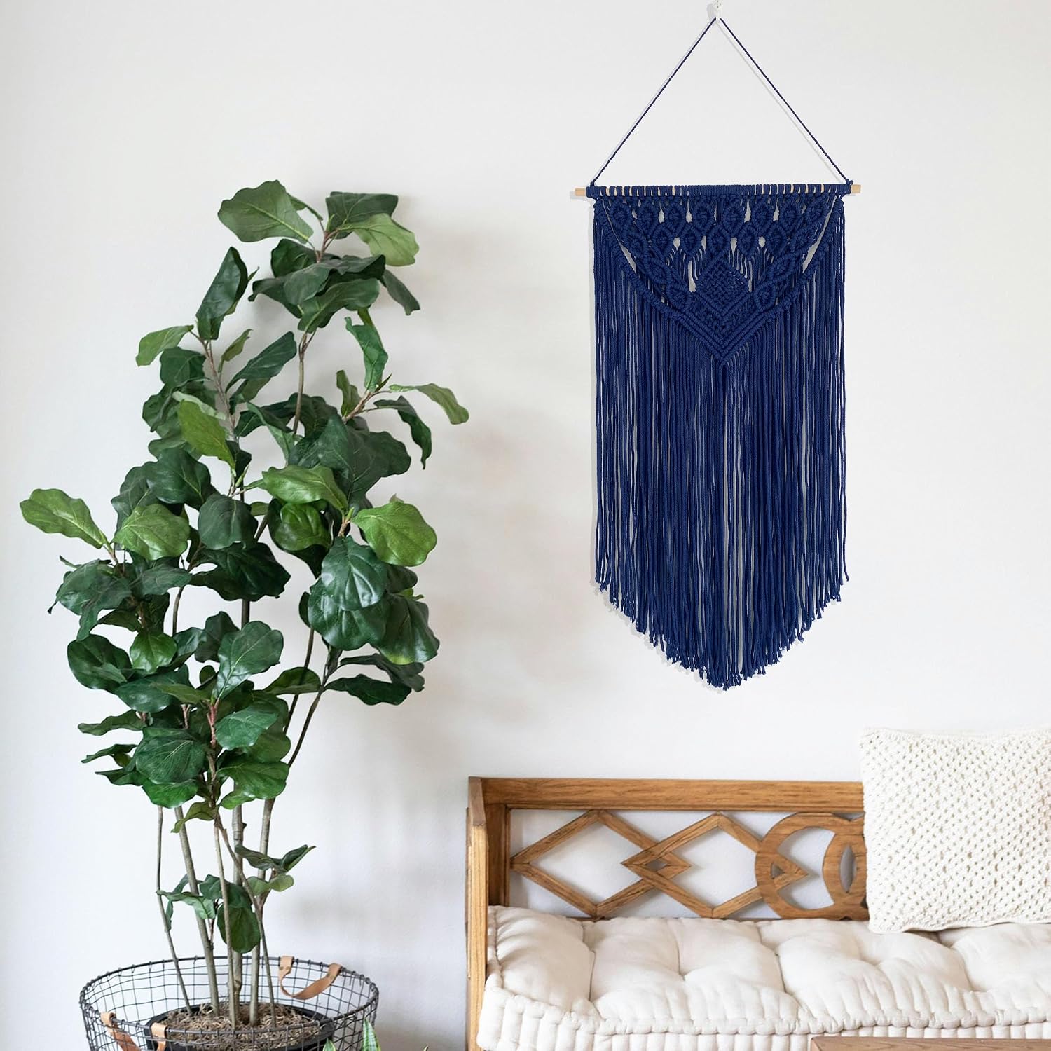 Macrame Wall Hanging Boho Woven Tapestry Home Decor / Navy