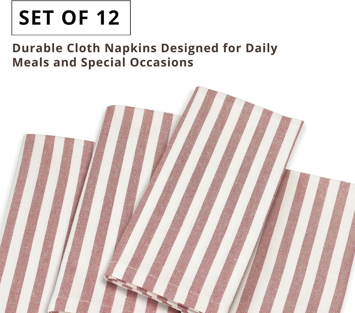 Plain Striped Cloth Napkins - Set of 12-100% Cotton - 18 x 18 Inch - Spring Easter Summer and Perfect Everyday Use
