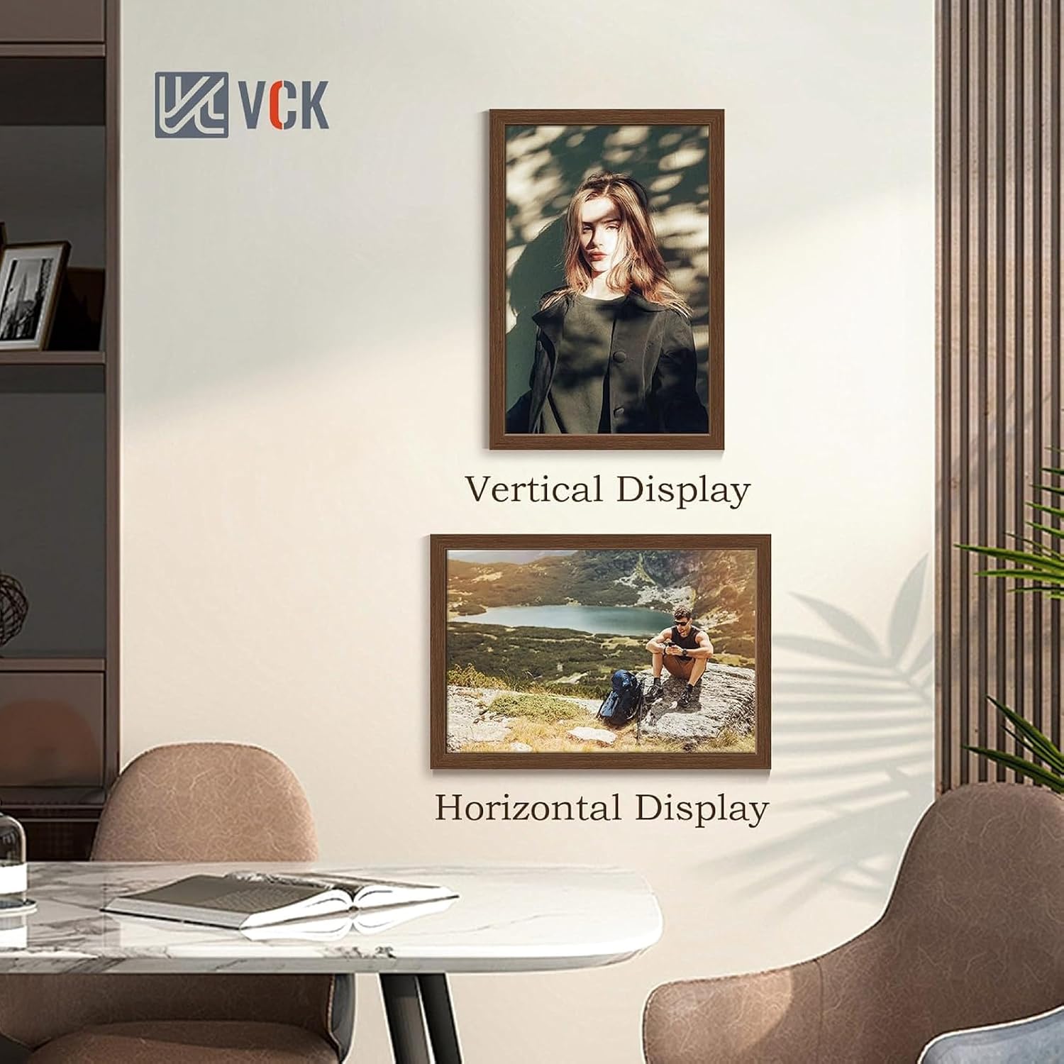 VCK 16x24 Frame Brown 4 Pack, Wide Thick Wood Border, for Poster/Prints | Exclusive Woodgrain, Wall Hanging, HD