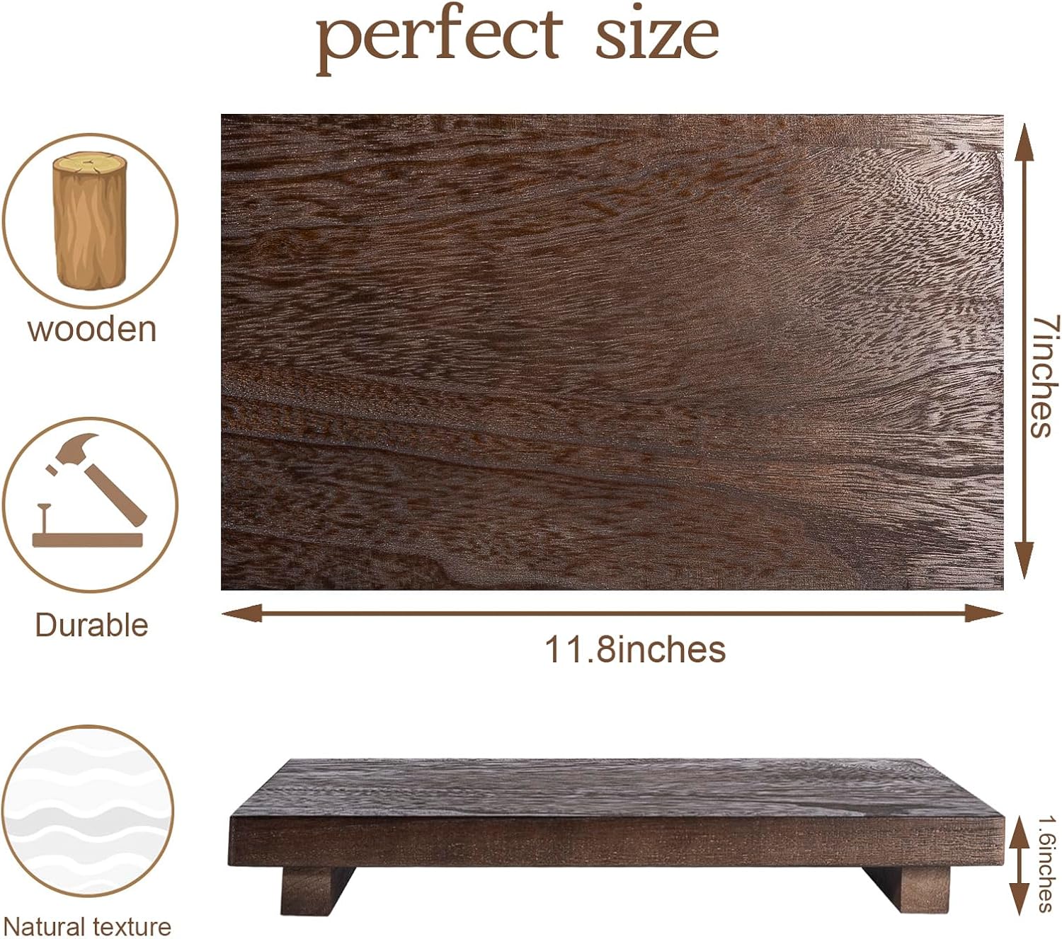 Small Wood Tray Pedestal Stand Farmhouse Bathroom Decor Decorative Wooden / Walnut / 11.8 x 7 x 1.6