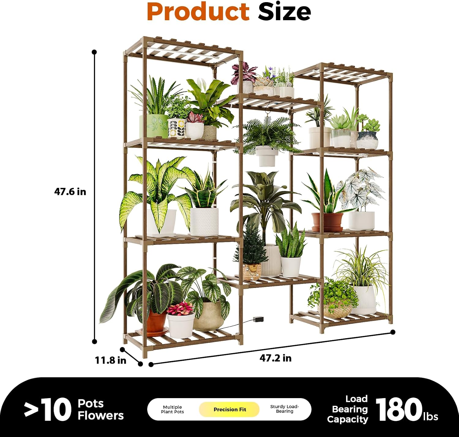 Bamworld Plant Stand with Grow Lights Large Plant Shelf for Mutiple Pots Plant Holder for Living Room Patio Boho Home