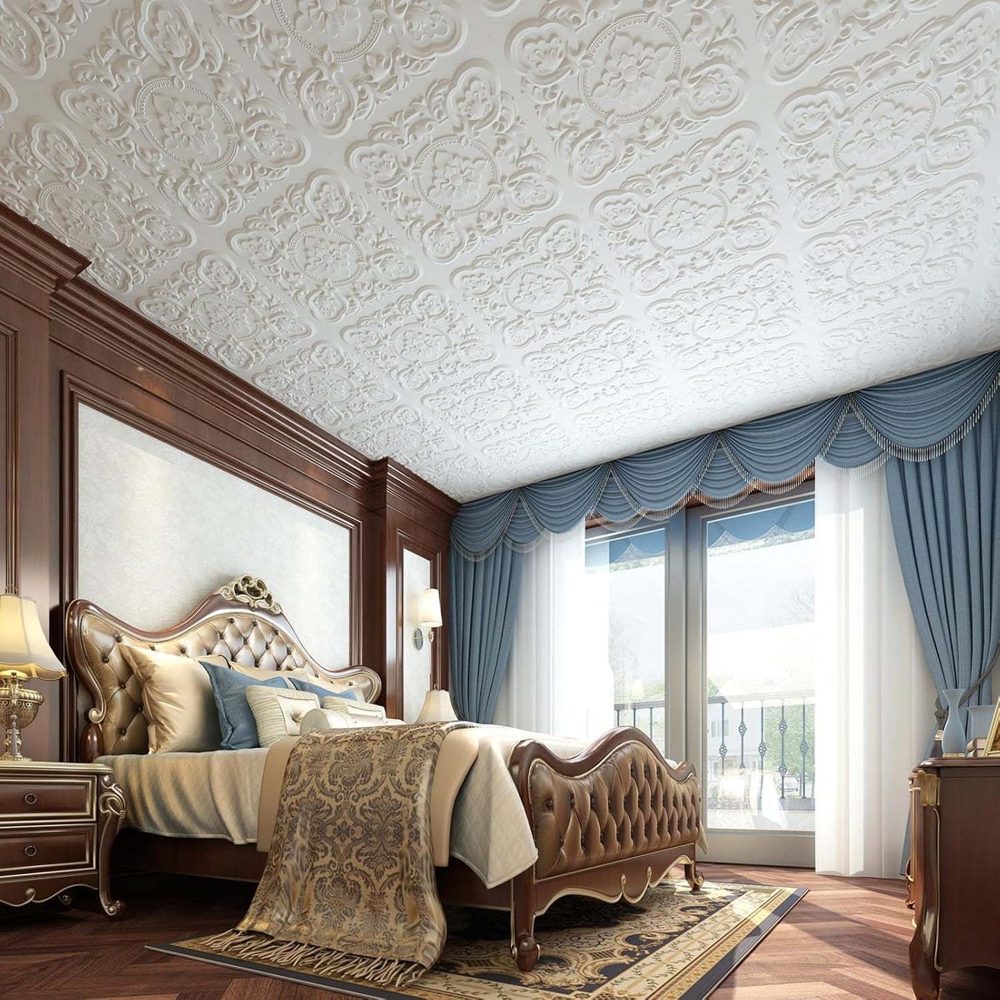 Art3dwallpanels Drop Ceiling Tiles, 24 x 24 Inch, 12 Pack, White | 3D Vintage Floral PVC Ceiling Panels, Fireproof