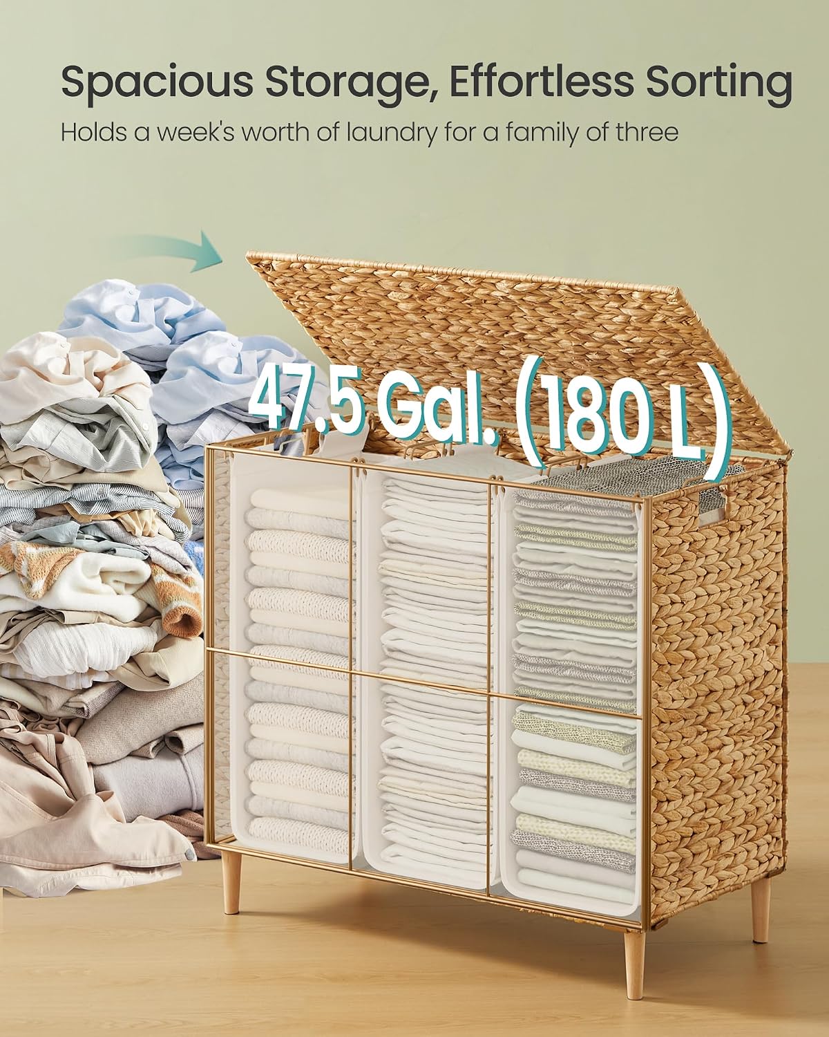 47.5 Gal. Handwoven Water Hyacinth Wicker Laundry Basket / 180 L / Natural