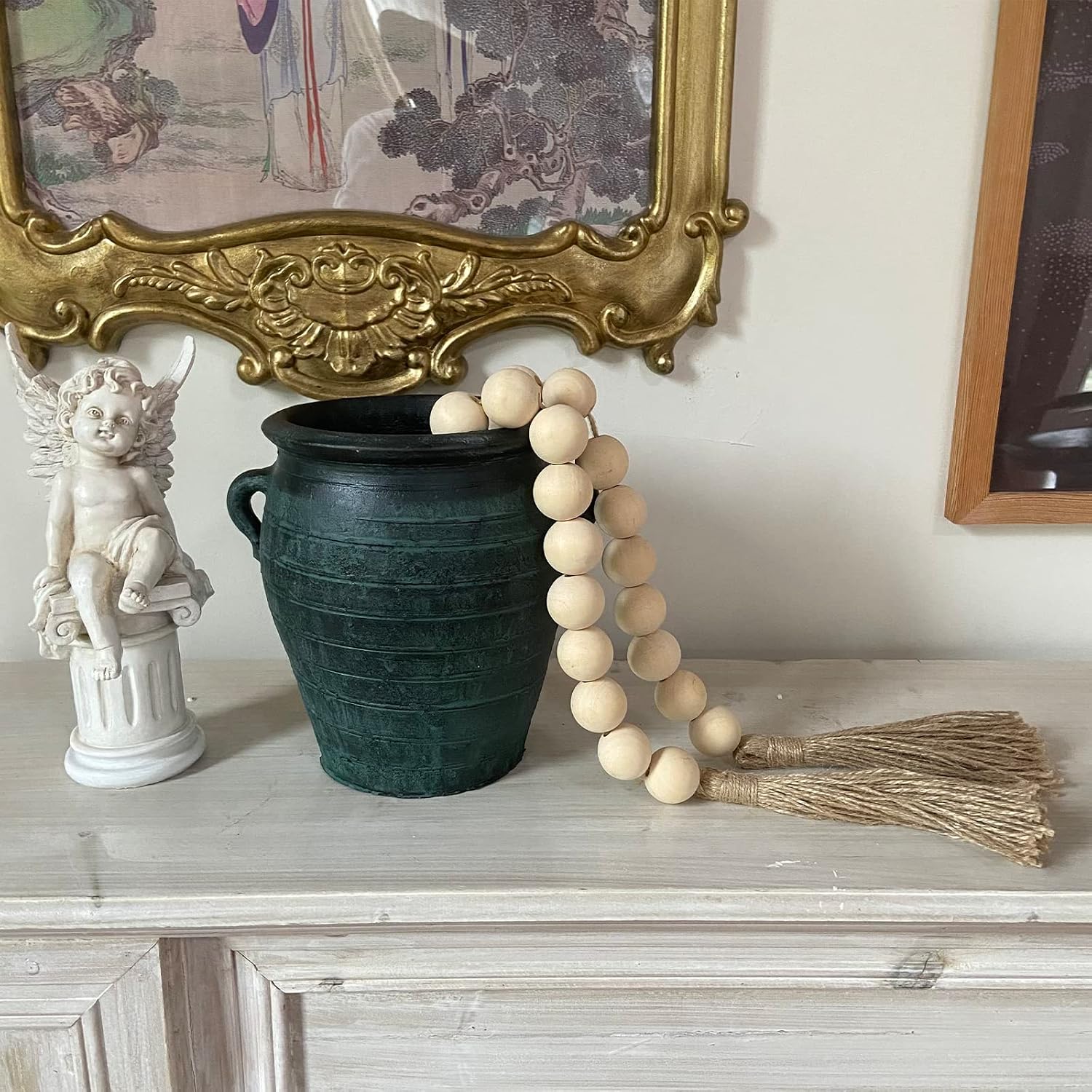 57" Long Large Wood Bead Garland / 01 Beige / 57 Inches