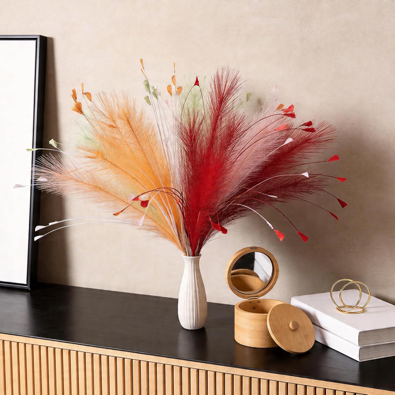 Pampas Grass Decor Faux Pampas Grass / Colorful / 25 Inch / Set of 5