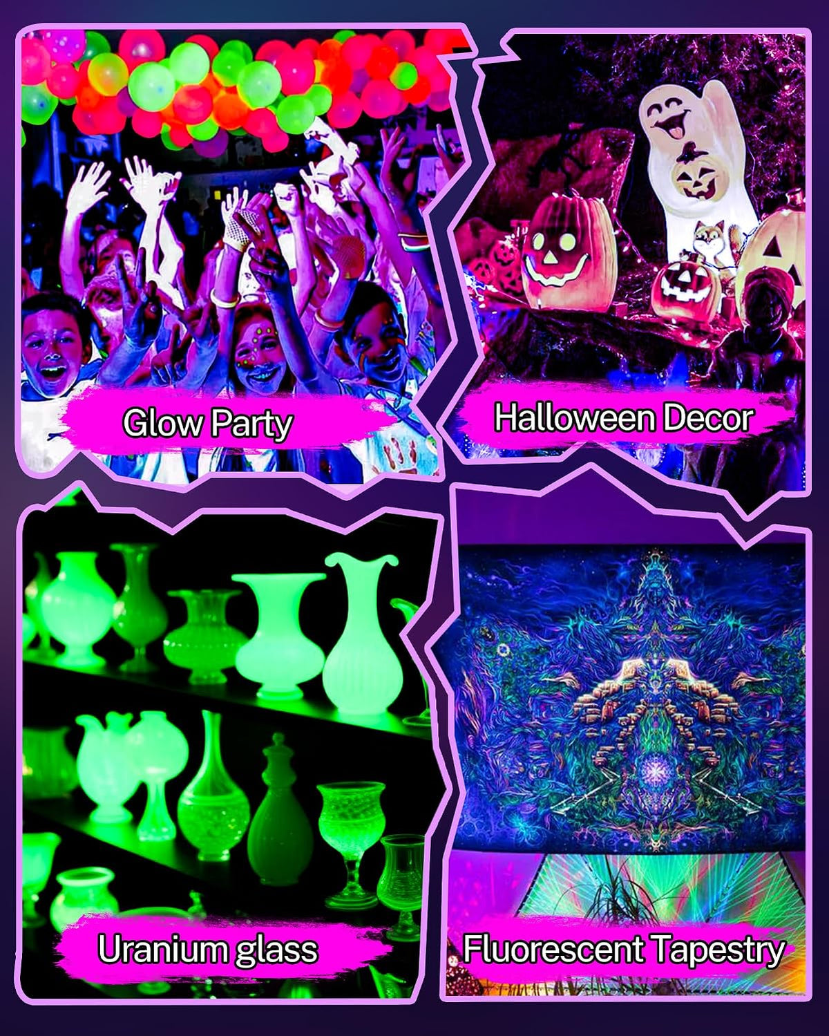2 Pack Rechargeable Black Light Bar, 5000mAh Large Capacity Battery Powered | for Glow Party, Portable Blacklight Party