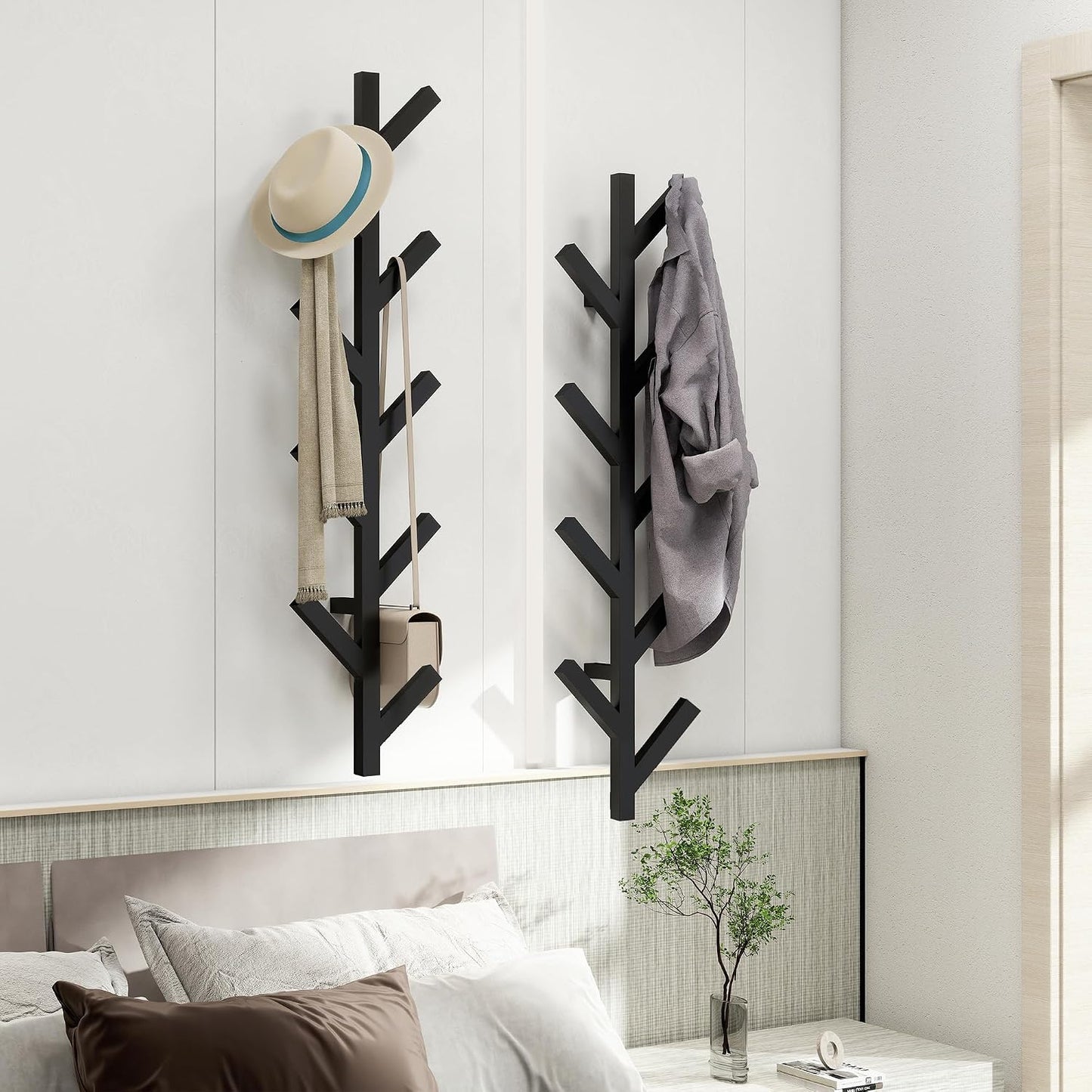 Vlush Wall Mounted Metal Coat Rack with 9 Hooks Modern Minimalist & Upright Coat Rack for Hanging Clothes, Hats
