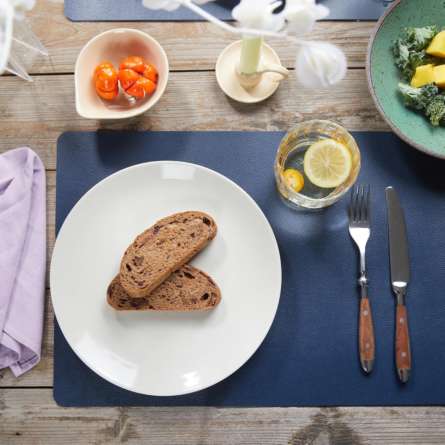 DOLOPL Navy Blue Placemats Set of 6, Wipeable Faux Leather Place Mats | Leather-look, Easy Clean,Washable, Heat