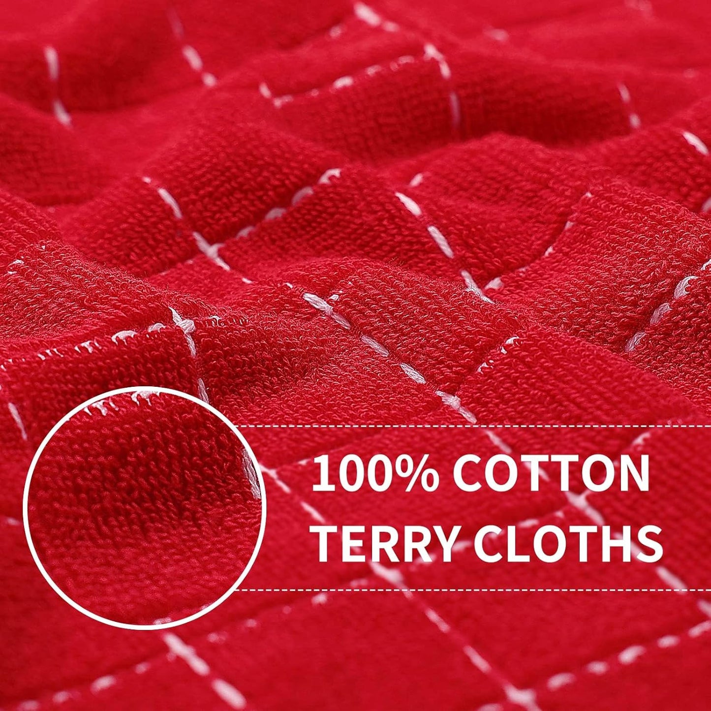 Homaxy 100% Cotton Terry Kitchen Towels, 12 Pack, Red | Ultra Soft and Absorbent Dish Towels for Kitchen, Suitable for