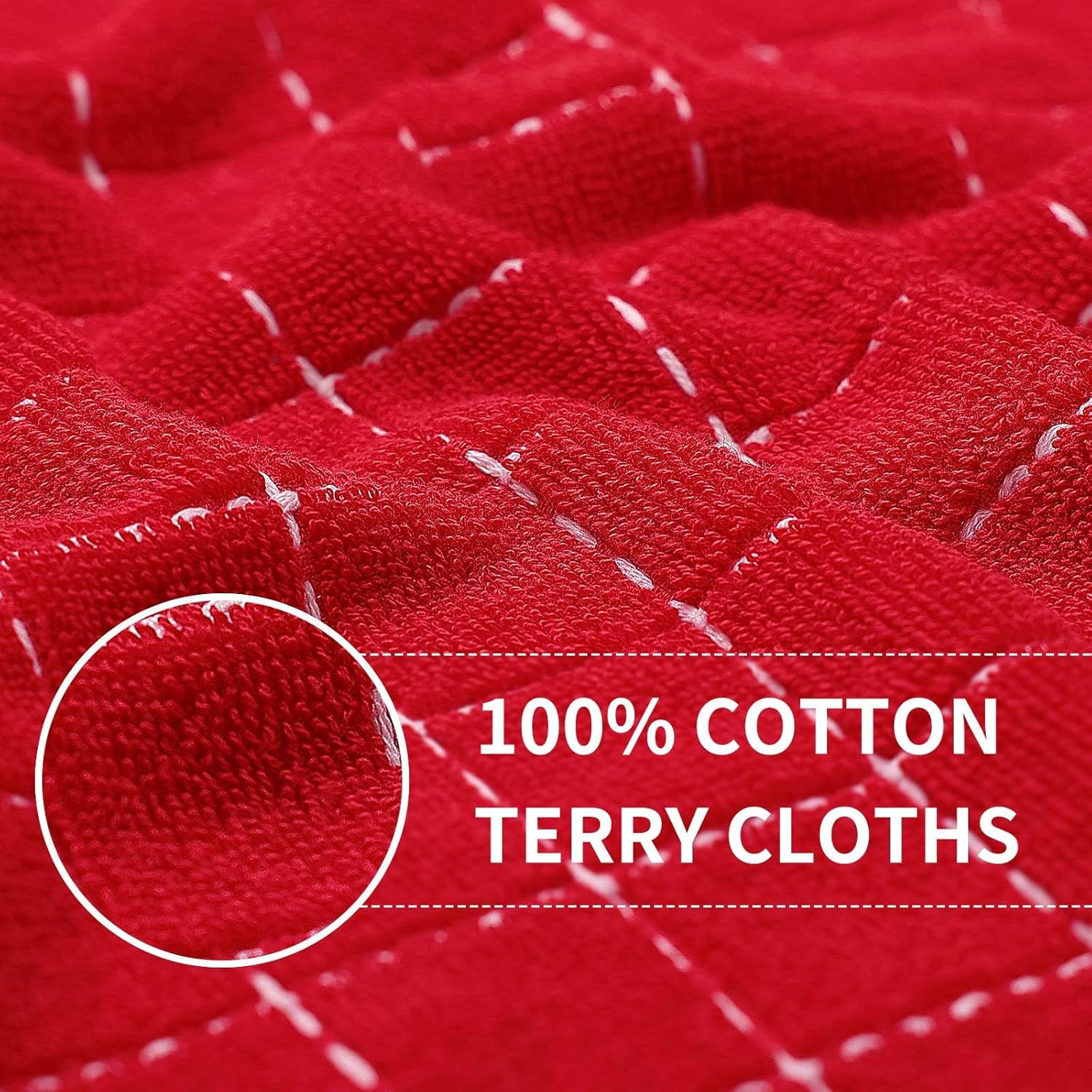 Homaxy 100% Cotton Terry Kitchen Towels, 12 Pack, Red | Ultra Soft and Absorbent Dish Towels for Kitchen, Suitable for
