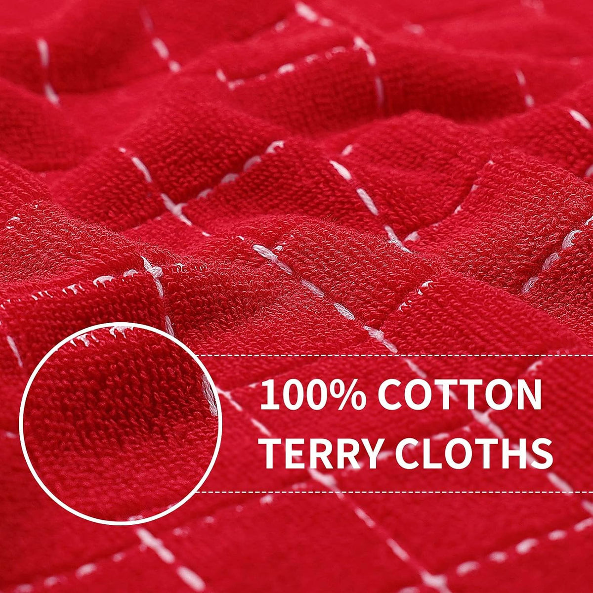Homaxy Kitchen Towels and Dishcloths Set, Set of 16, Red | Bulk Cotton Terry Kitchen Towels, Checkered Designed, Soft