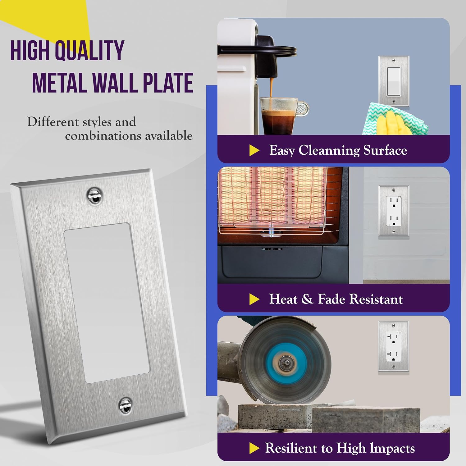 ENERLITES Decorator Switch or Receptacle Outlet Metal Wall Plate, Stainless Steel Outlet Cover, Corrosion Resistant