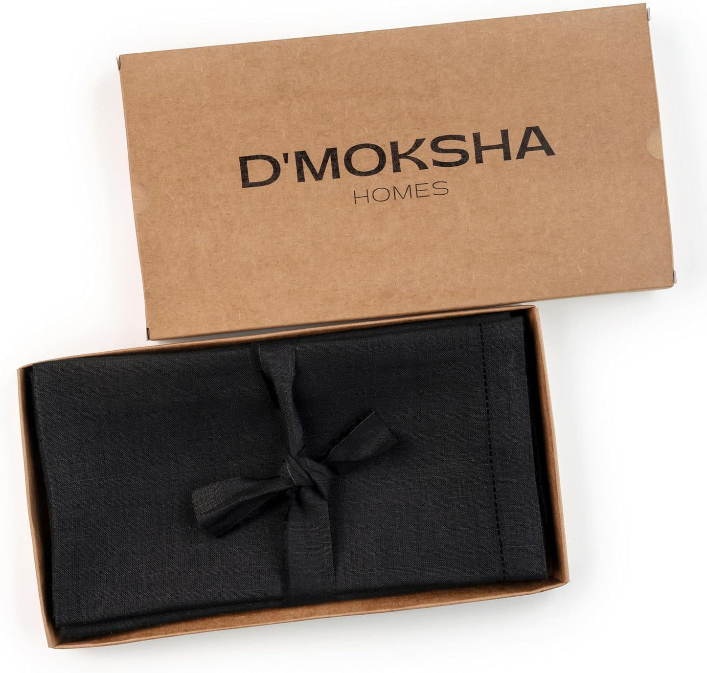 Signature Linen™ by D'Moksha Black Dinner Napkins Set of 8, 20 x 20 Inch Cloth Napkins, 100% Pure Linen, Hemstitch