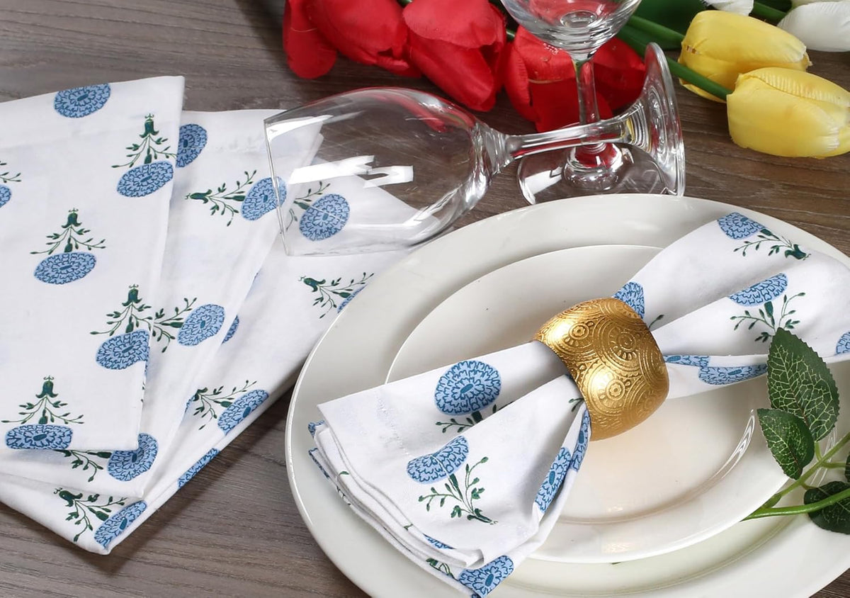 Bedding Craft Printed Dinner Napkins Set of 12 – 18x18 Mushroom Design with 1" Fold – Durable Stylish Fabric Napkins