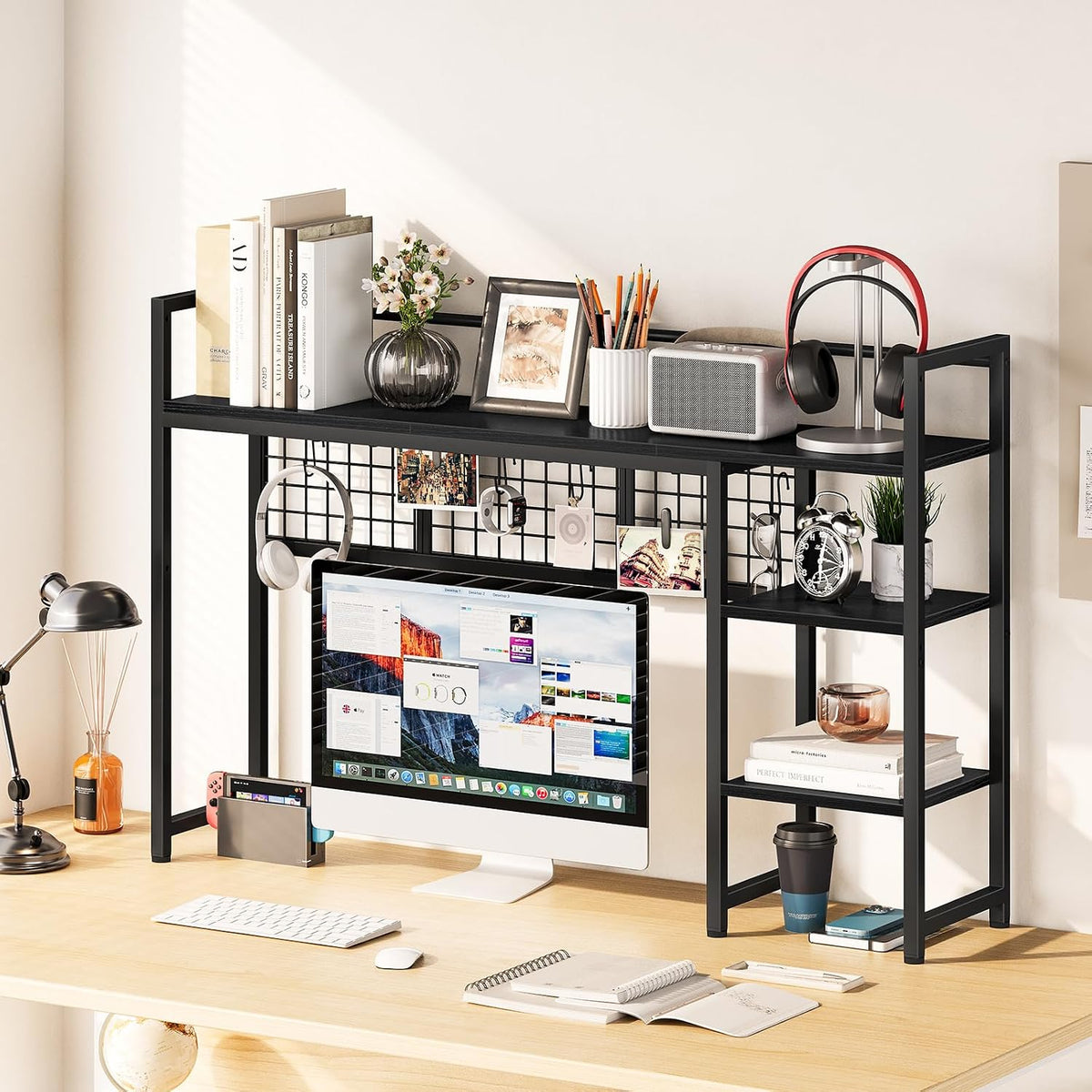 Snughome Desk Shelf, 44.9" Desktop Organizer Shelf, Desk Hutch for Computer Monitor, 4 Tier Desk Display Rack with