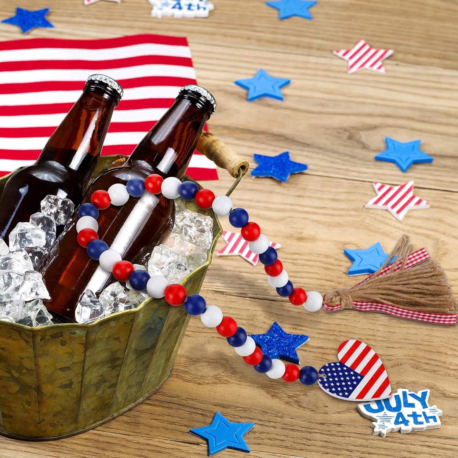 Independence Day Wood Bead Garland / Set of 3