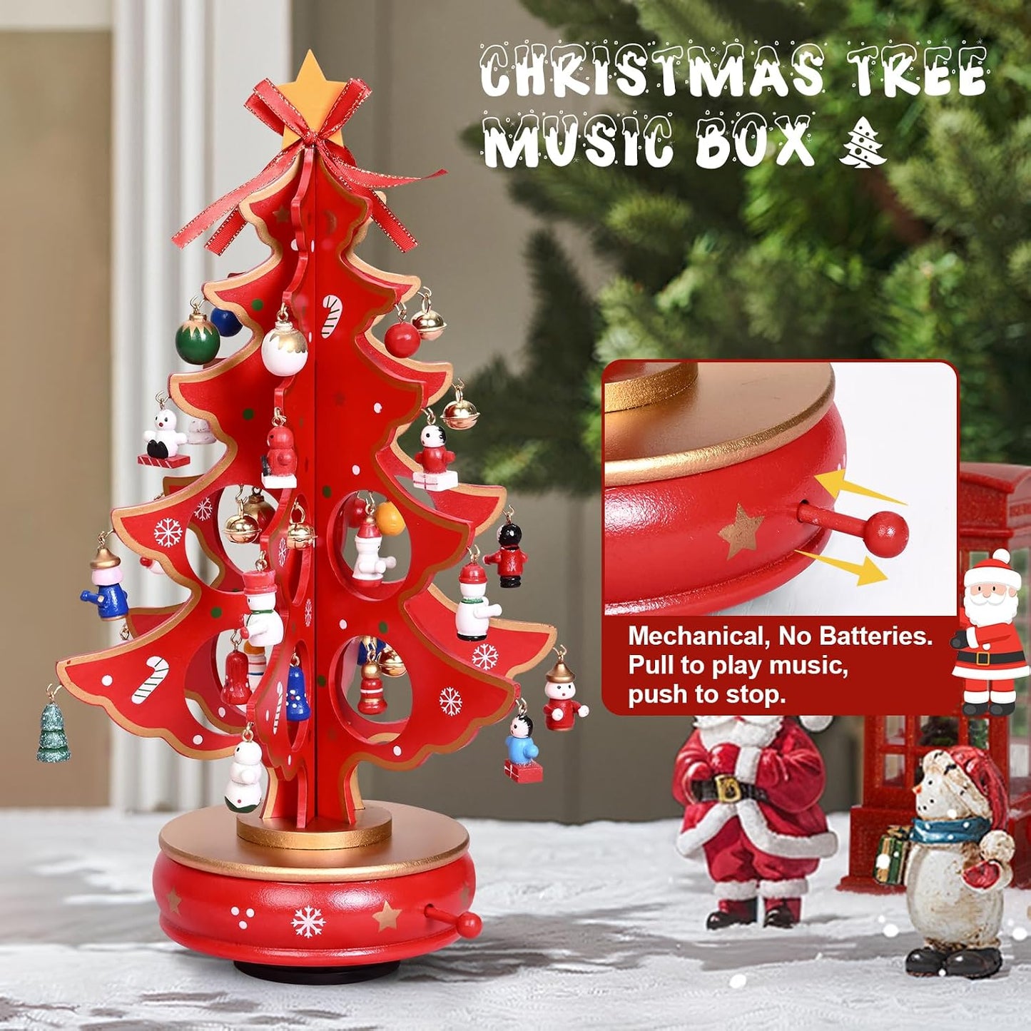 Uspring Christmas 24 Days Countdown Advent Calendar 2025, Musical Wooden Christmas Tree with Classic Music Box and 36