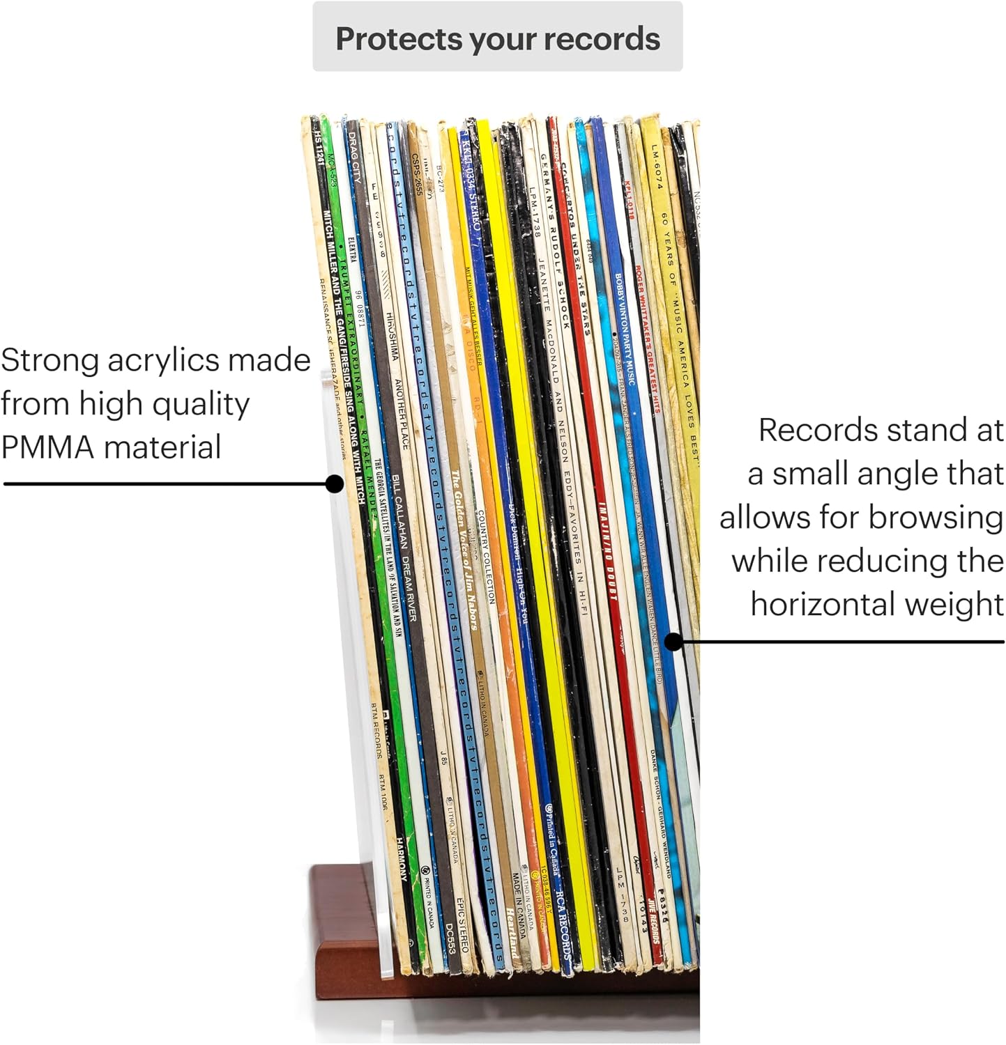 Premium Vinyl Record Storage - a Mid-Century Style Record Holder for Albums, 60-70 LP Capacity - Complements Any Record