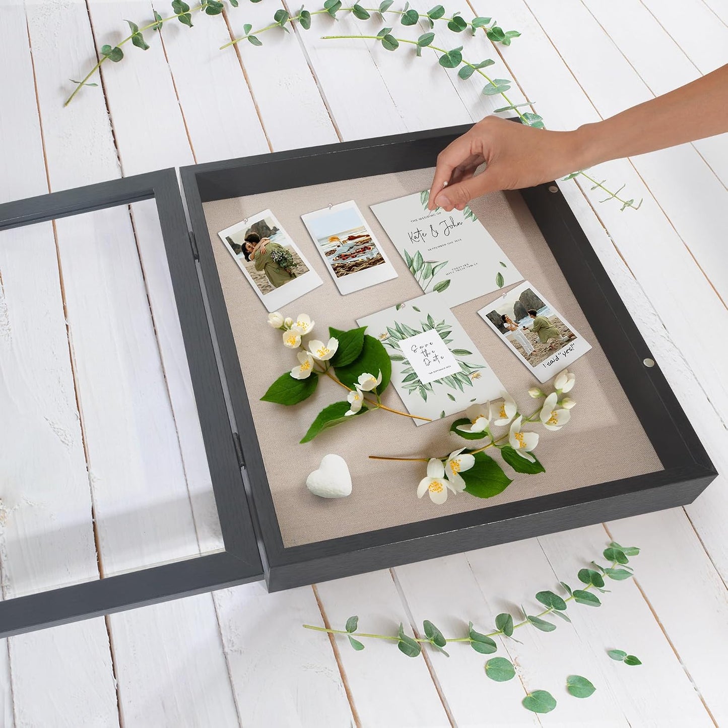 Americanflat 11x14 Shadow Box Frame - Engineered Wood - Black | Shatter-resistant glass, 1.4 inch interior depth, hangs