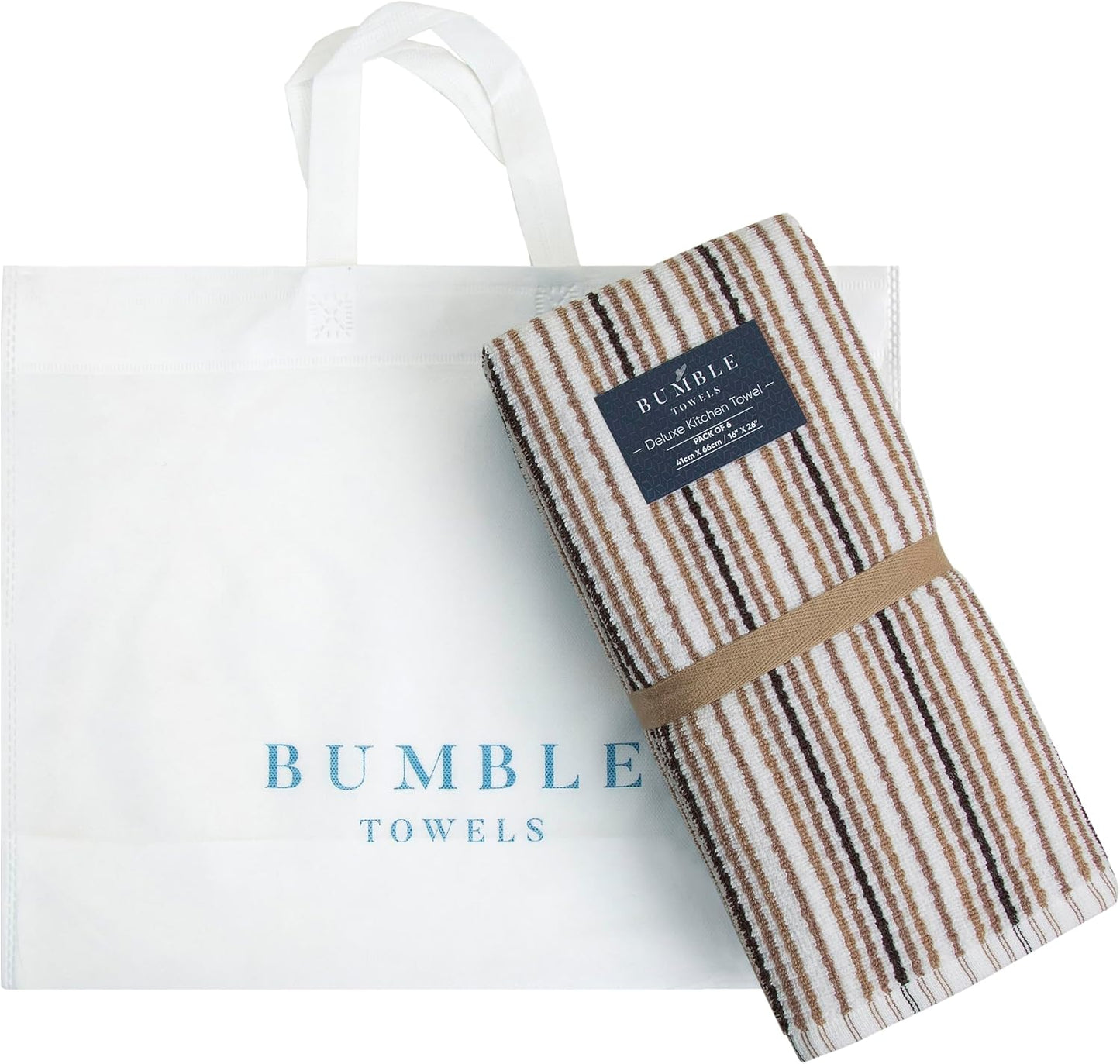 Bumble Kitchen Towels 6 Pack 100% Cotton 16"x26" - Tan | 430 GSM Soft Kitchen Hand Towels with Hanging Loop, Highly