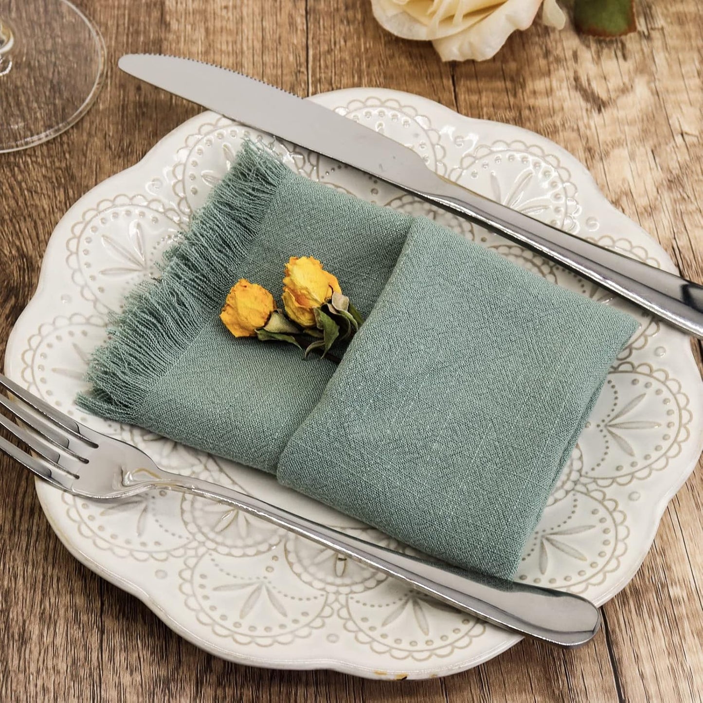 Handmade Cloth Napkins with Fringe,18 x 18 Inches Cotton Linen Napkins Set of 12 Versatile Handmade Square Rustic