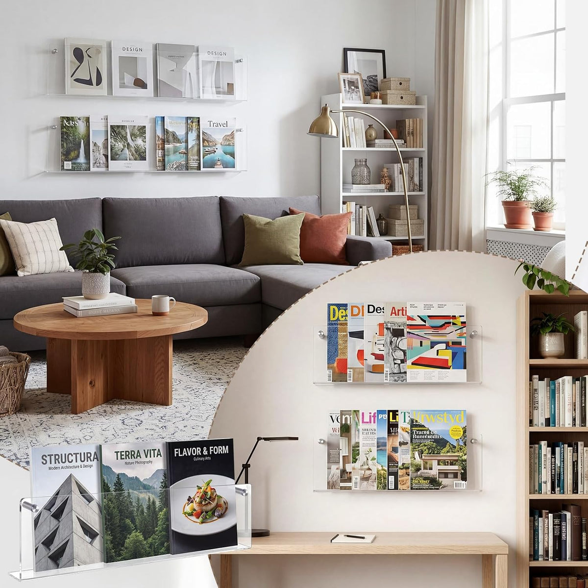 4 Pack Clear Acrylic Magazine Holder Brochure Holder Wall Mount Hanging Bookshelf Literature Storage Rack for Document