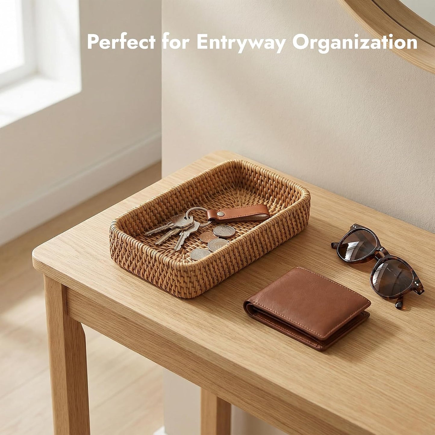 Small Natural Rattan Storage Tray / 8.3 x 4.3 / Natural Xs