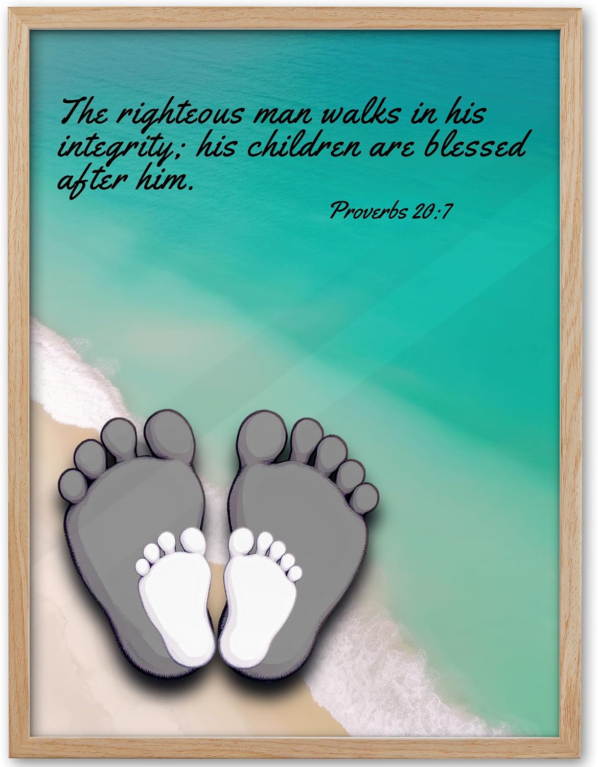 KensTro 12x16 Oak Framed Proverbs 20:7 Footprints Christian Wall Art