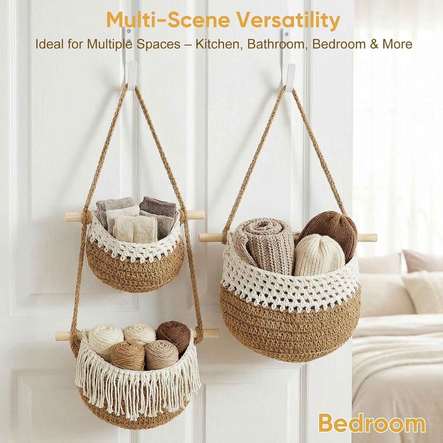 Boho Style Handwoven Rope Hanging Basket / Brown
