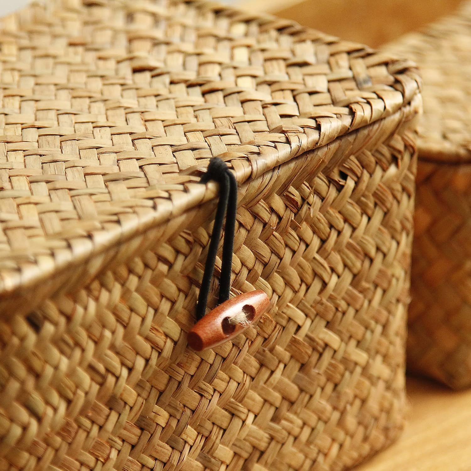 Lid Handwoven Seagrass Storage Box Wicker Basket Desktop Makeup Organizer / Original / Set of 3