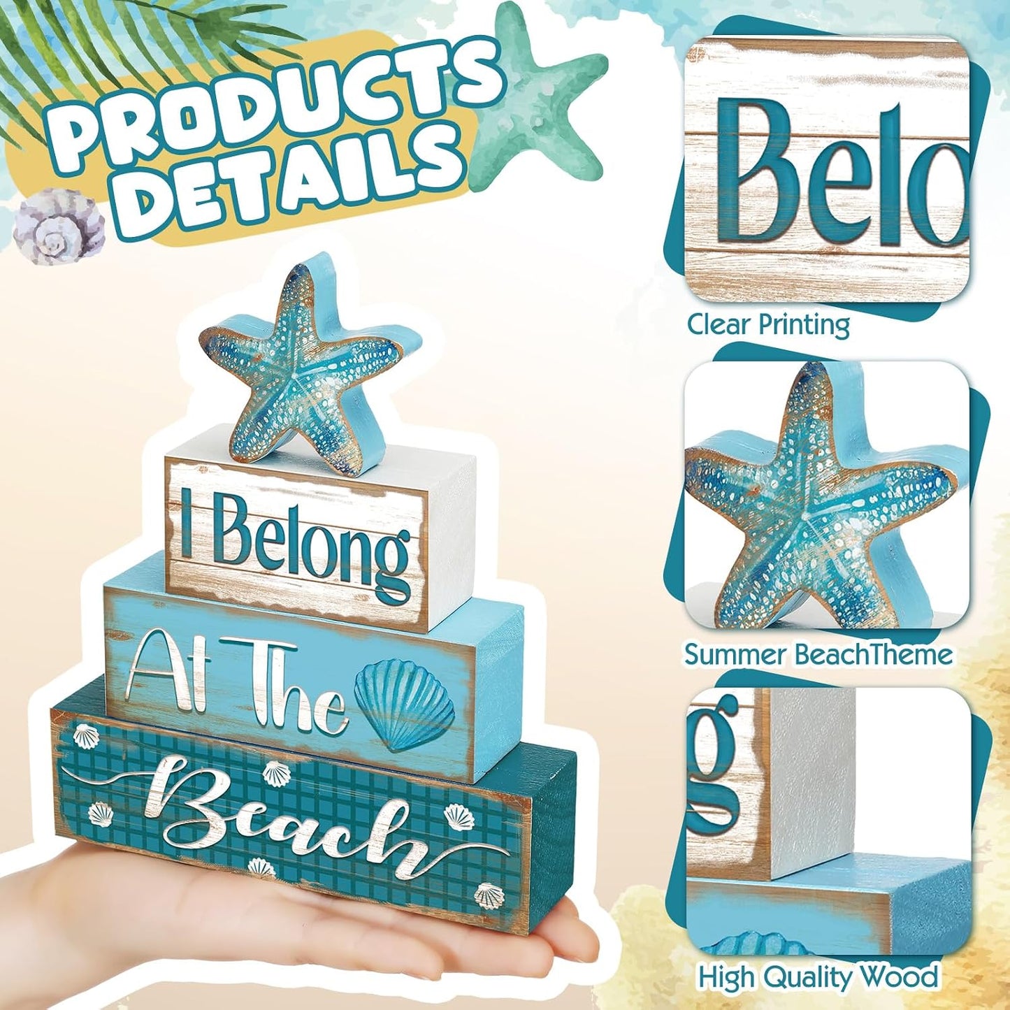 Starfish Decoration Summer Tiered Tray Decor At The Beach Wooden Sign / Starfish Style / Set of 4