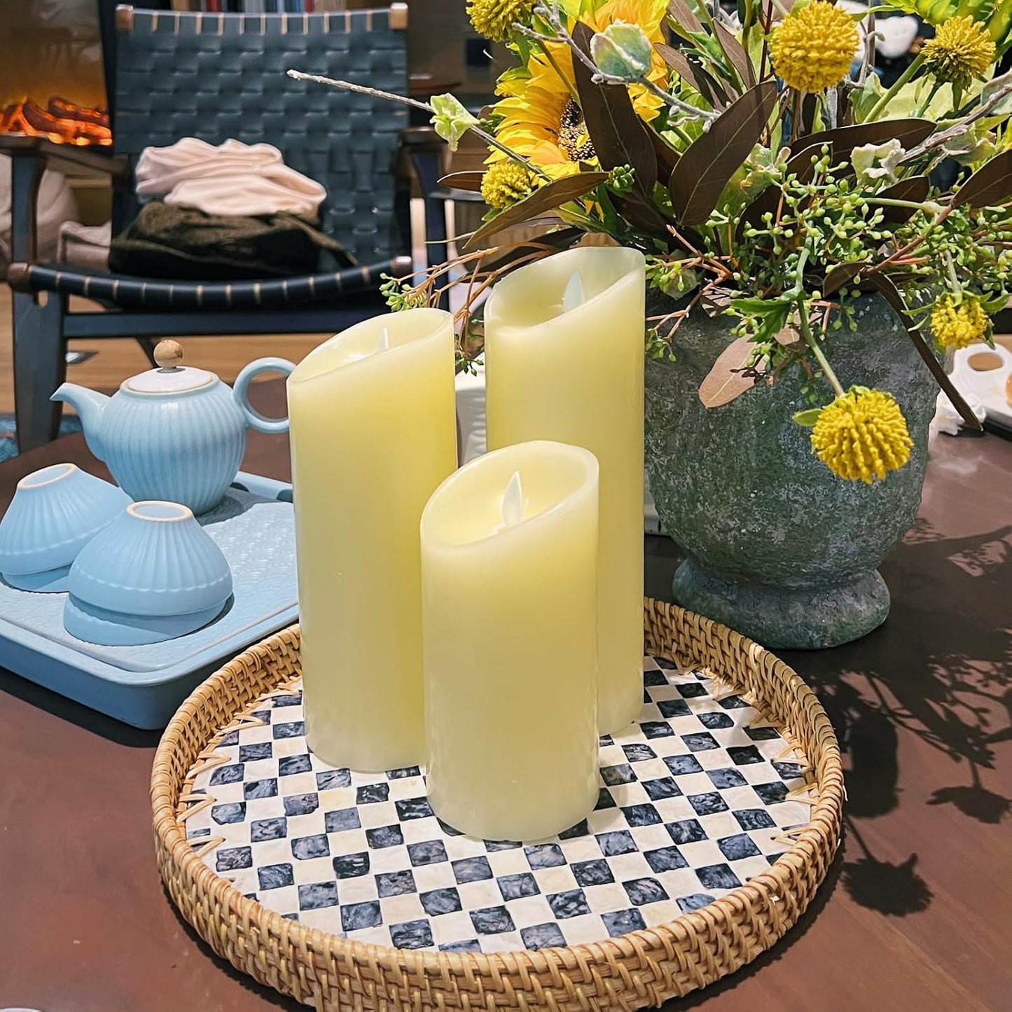 Rattan Checkered Tray / Checkerboard / Set of 2