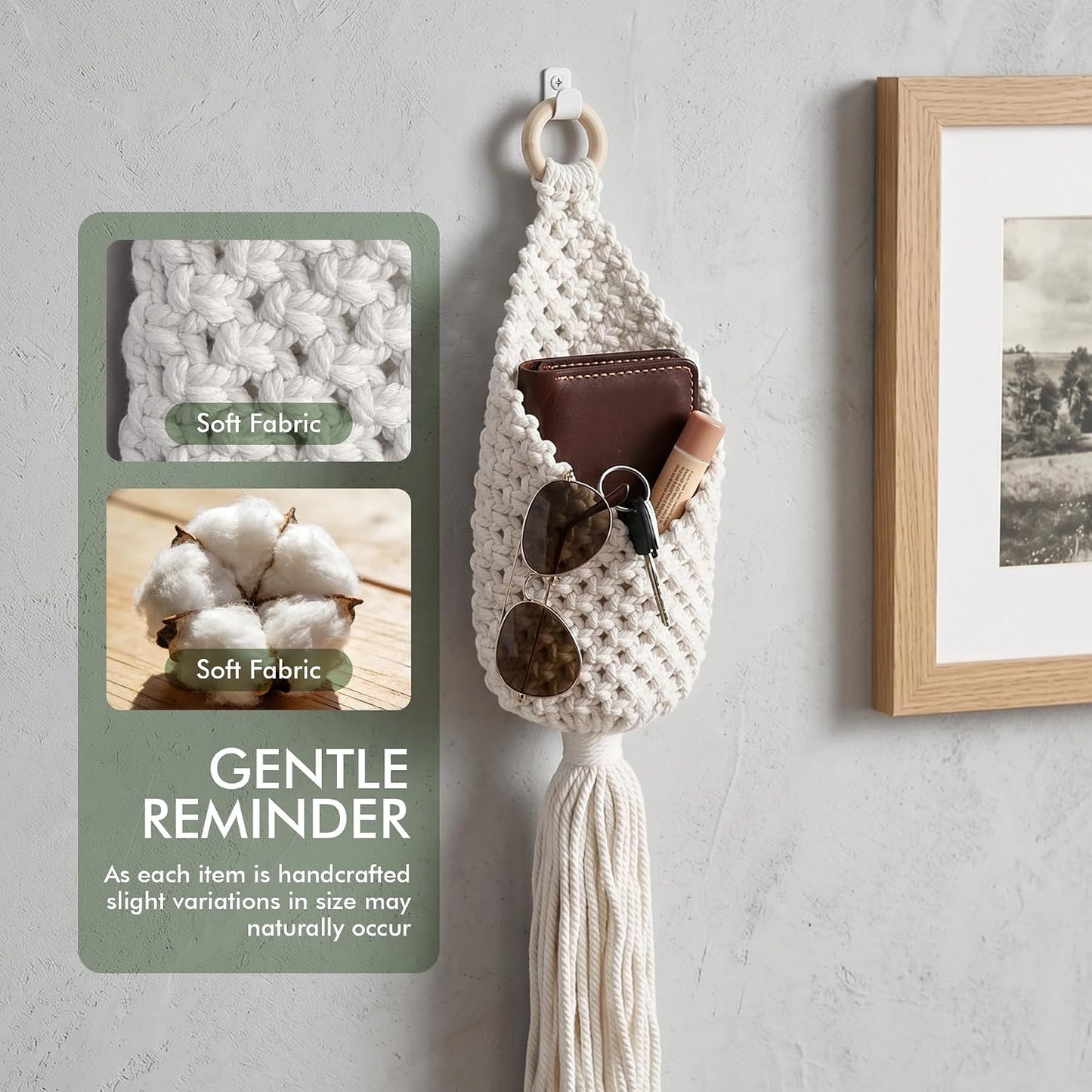 Small Woven Baskets Boho Tassel Decor Storage Cotton Rope Pouches / White / Set of 2