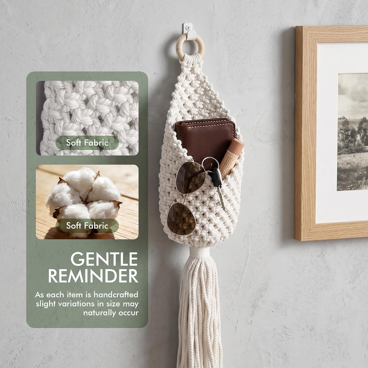 Small Woven Baskets Boho Tassel Decor Storage Cotton Rope Pouches / White / Set of 2